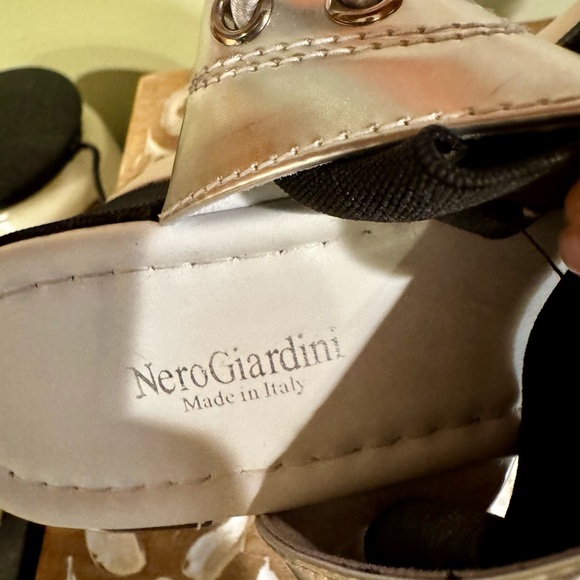 Nero Giardini Bungee Black and White Wedge Sandals - Picture 6 of 7